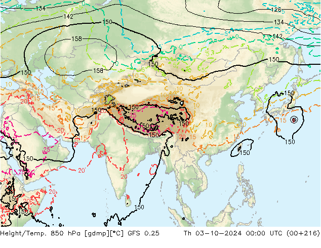 Height/Temp. 850 hPa GFS 0.25 Čt 03.10.2024 00 UTC