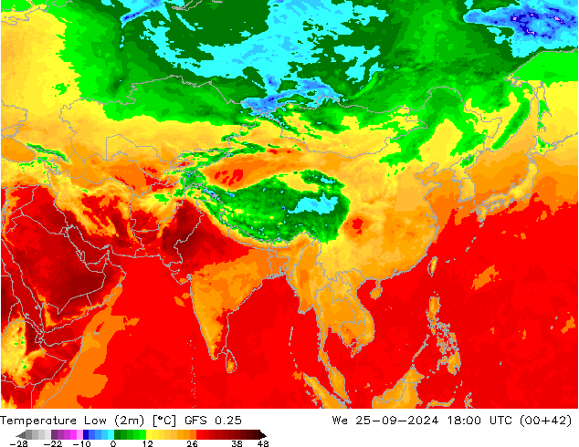 Minumum Değer (2m) GFS 0.25 Çar 25.09.2024 18 UTC