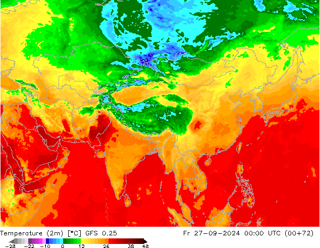 Temperature (2m) GFS 0.25 Pá 27.09.2024 00 UTC