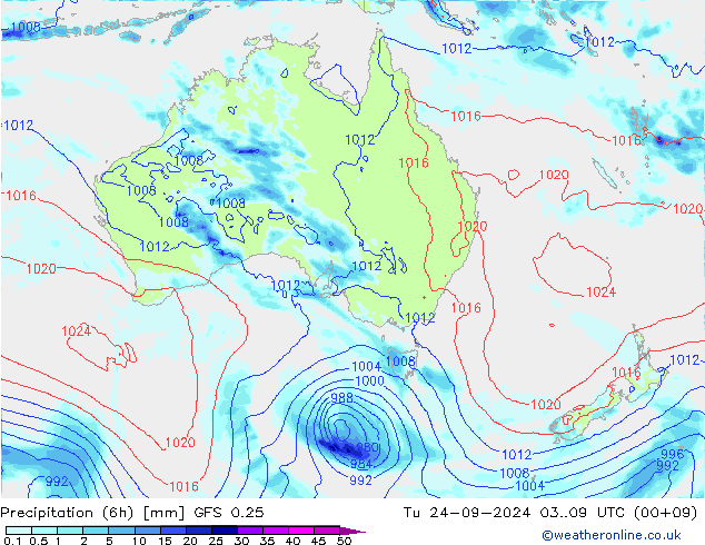 Z500/Rain (+SLP)/Z850 GFS 0.25 mar 24.09.2024 09 UTC