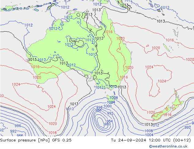 Surface pressure GFS 0.25 Tu 24.09.2024 12 UTC