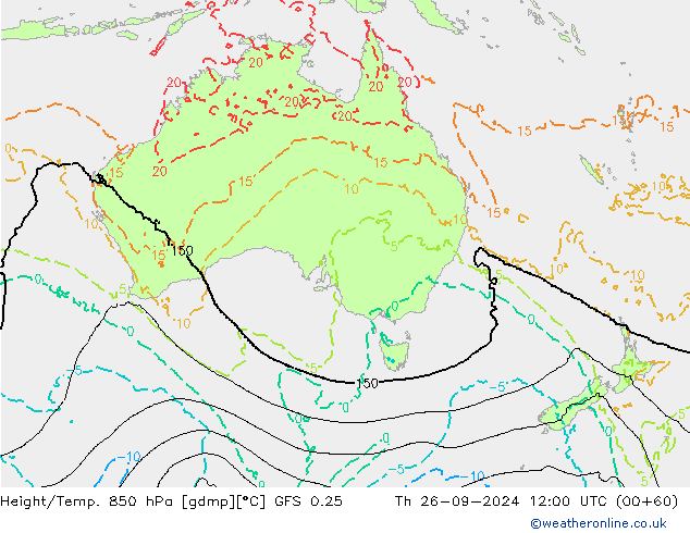 Z500/Rain (+SLP)/Z850 GFS 0.25 Čt 26.09.2024 12 UTC