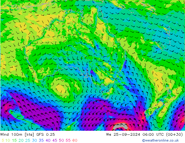 Rüzgar 100m GFS 0.25 Çar 25.09.2024 06 UTC