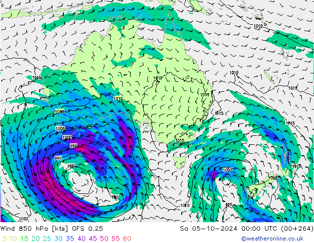 Wind 850 hPa GFS 0.25 Sa 05.10.2024 00 UTC