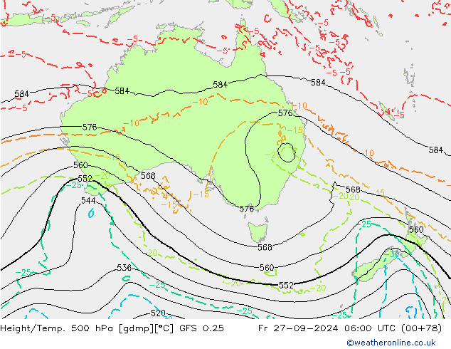 Z500/Rain (+SLP)/Z850 GFS 0.25 ven 27.09.2024 06 UTC