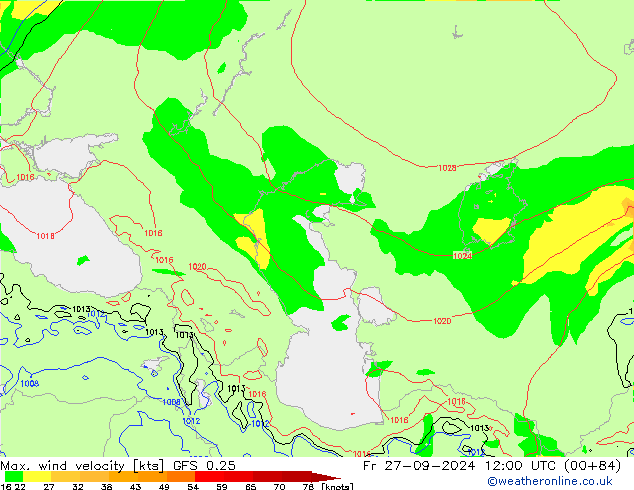 Max. wind velocity GFS 0.25 ven 27.09.2024 12 UTC