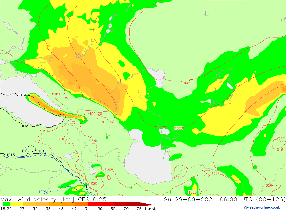 Max. wind velocity GFS 0.25 Ne 29.09.2024 06 UTC