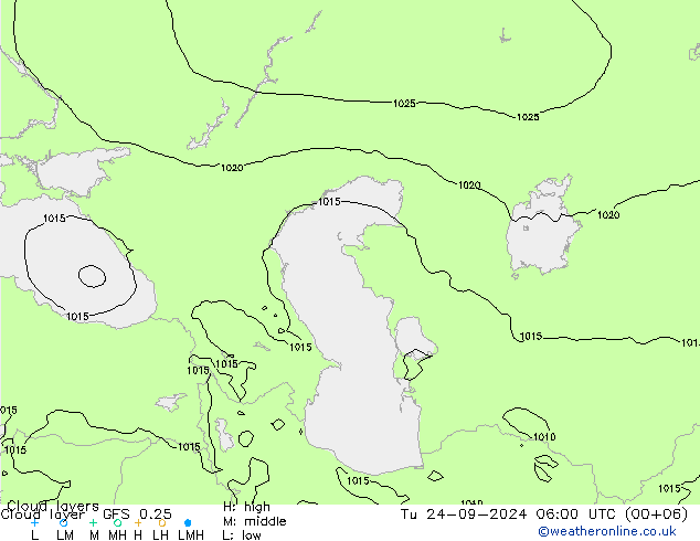 Cloud layer GFS 0.25 Tu 24.09.2024 06 UTC