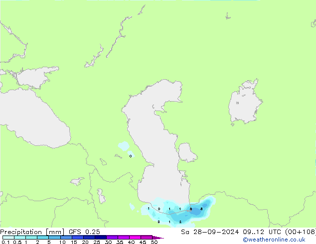 осадки GFS 0.25 сб 28.09.2024 12 UTC