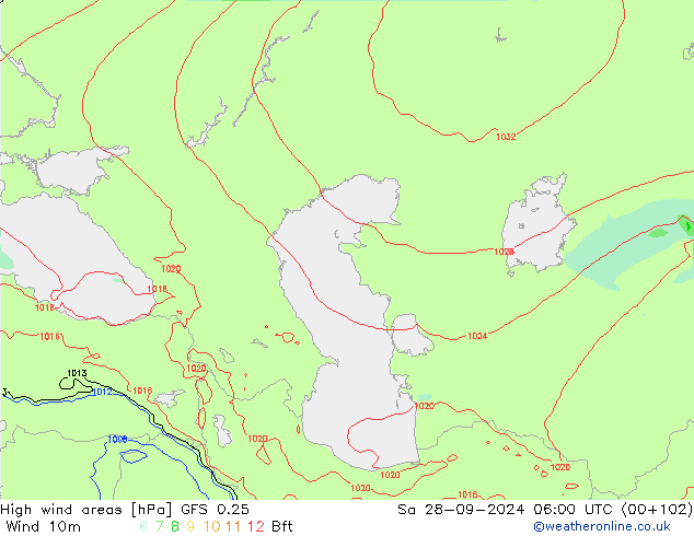 Izotacha GFS 0.25 so. 28.09.2024 06 UTC