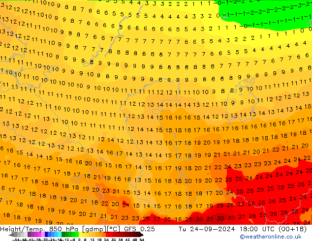 Z500/Rain (+SLP)/Z850 GFS 0.25 вт 24.09.2024 18 UTC