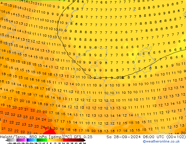 Z500/Rain (+SLP)/Z850 GFS 0.25 sam 28.09.2024 06 UTC