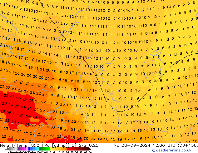 Z500/Regen(+SLP)/Z850 GFS 0.25 ma 30.09.2024 12 UTC