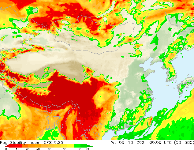 Fog Stability Index GFS 0.25 mer 09.10.2024 00 UTC