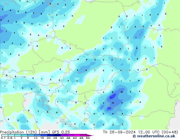 Nied. akkumuliert (12Std) GFS 0.25 Do 26.09.2024 00 UTC