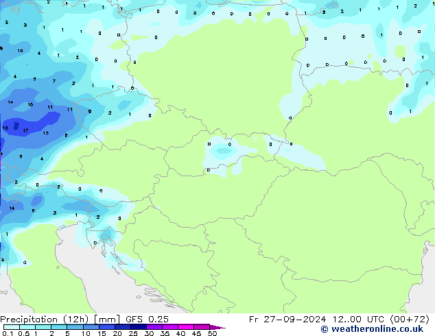 Precipitation (12h) GFS 0.25 Pá 27.09.2024 00 UTC