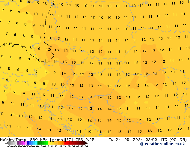 Z500/Yağmur (+YB)/Z850 GFS 0.25 Sa 24.09.2024 03 UTC