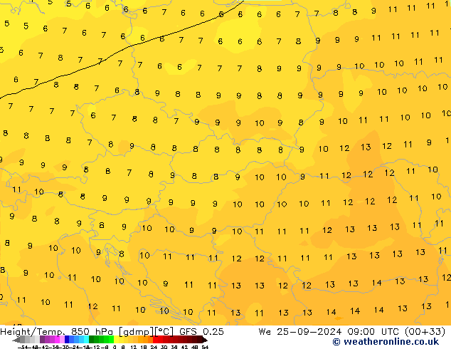 Z500/Rain (+SLP)/Z850 GFS 0.25 mer 25.09.2024 09 UTC