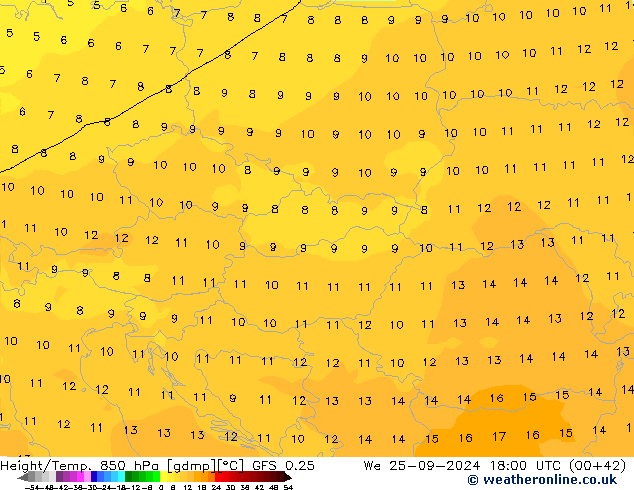 Z500/Rain (+SLP)/Z850 GFS 0.25 mié 25.09.2024 18 UTC