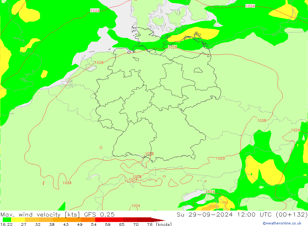 Max. wind velocity GFS 0.25 dom 29.09.2024 12 UTC