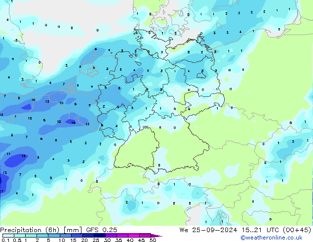 Z500/Rain (+SLP)/Z850 GFS 0.25 We 25.09.2024 21 UTC