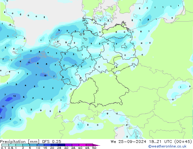 Niederschlag GFS 0.25 Mi 25.09.2024 21 UTC