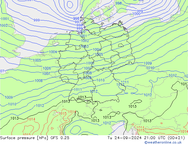 Surface pressure GFS 0.25 Tu 24.09.2024 21 UTC