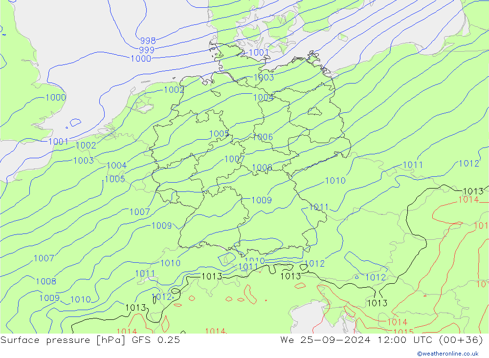 Surface pressure GFS 0.25 We 25.09.2024 12 UTC