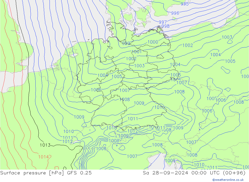 Luchtdruk (Grond) GFS 0.25 za 28.09.2024 00 UTC