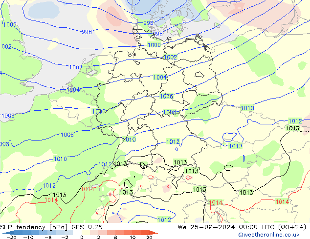 SLP tendency GFS 0.25 Qua 25.09.2024 00 UTC