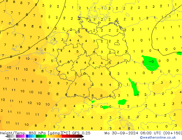 Géop./Temp. 850 hPa GFS 0.25 lun 30.09.2024 06 UTC