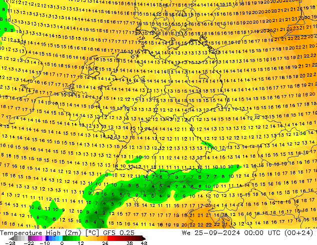 Max.  (2m) GFS 0.25  25.09.2024 00 UTC