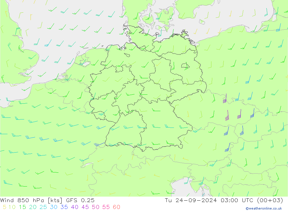 Vento 850 hPa GFS 0.25 Ter 24.09.2024 03 UTC