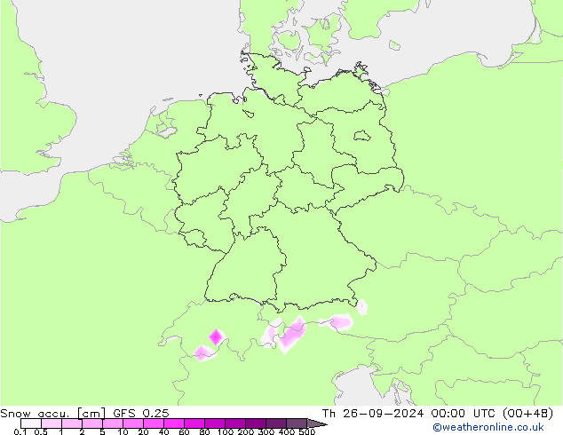 Totale sneeuw GFS 0.25 do 26.09.2024 00 UTC