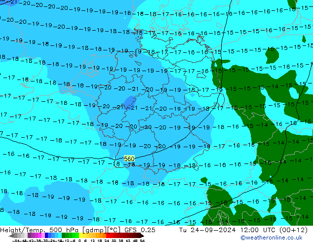 Z500/Rain (+SLP)/Z850 GFS 0.25 Tu 24.09.2024 12 UTC