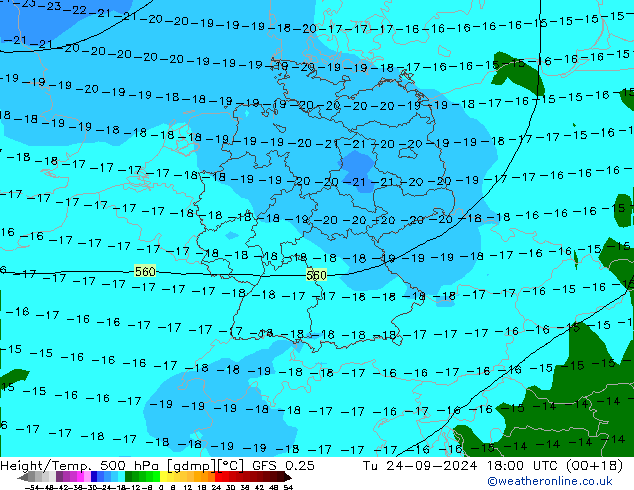 Height/Temp. 500 hPa GFS 0.25 Tu 24.09.2024 18 UTC