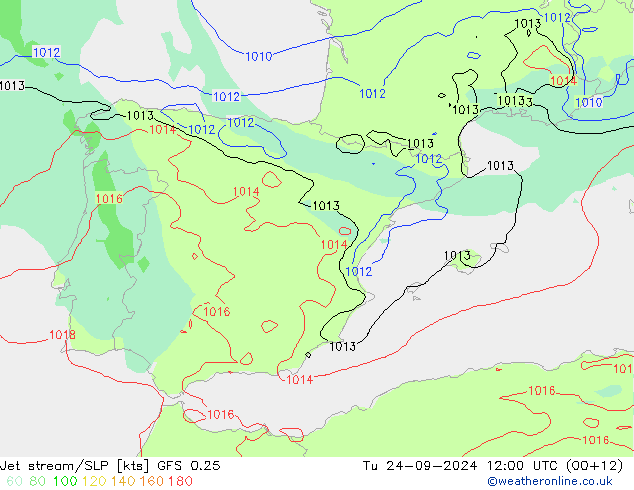 Jet stream/SLP GFS 0.25 Tu 24.09.2024 12 UTC