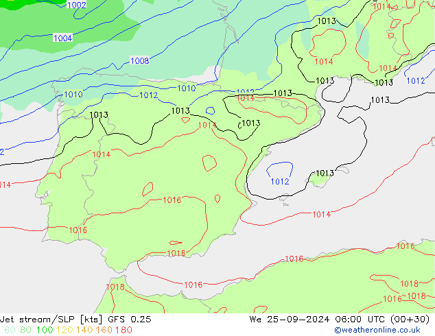 Jet stream/SLP GFS 0.25 We 25.09.2024 06 UTC