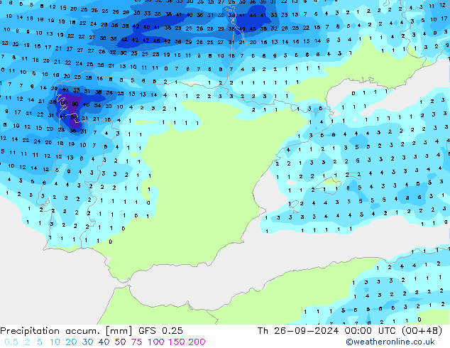 Precipitation accum. GFS 0.25 gio 26.09.2024 00 UTC