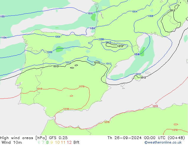 High wind areas GFS 0.25 jeu 26.09.2024 00 UTC