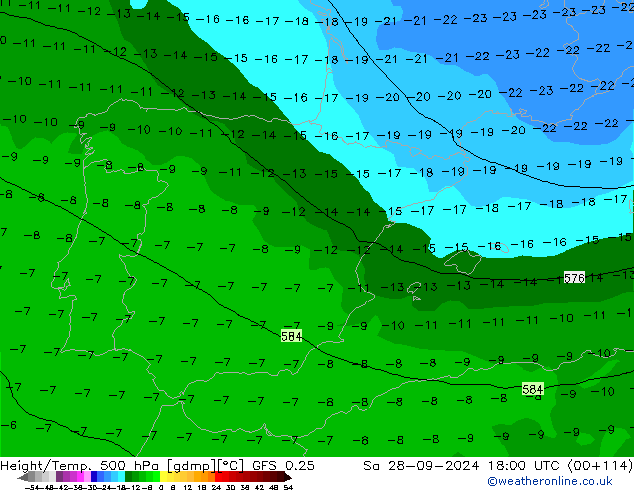 Z500/Rain (+SLP)/Z850 GFS 0.25  28.09.2024 18 UTC