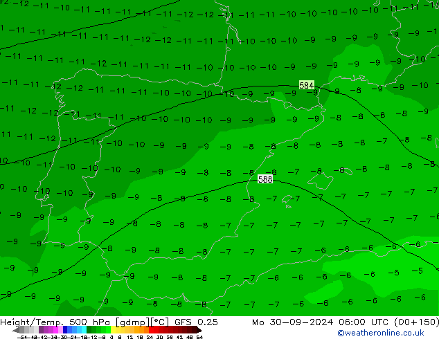 Z500/Rain (+SLP)/Z850 GFS 0.25 Mo 30.09.2024 06 UTC