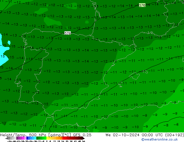 Z500/Rain (+SLP)/Z850 GFS 0.25 ср 02.10.2024 00 UTC