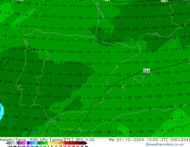 Z500/Rain (+SLP)/Z850 GFS 0.25 śro. 02.10.2024 12 UTC