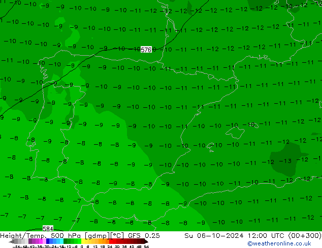 Yükseklik/Sıc. 500 hPa GFS 0.25 Paz 06.10.2024 12 UTC