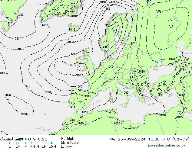 Chmura warstwa GFS 0.25 śro. 25.09.2024 15 UTC