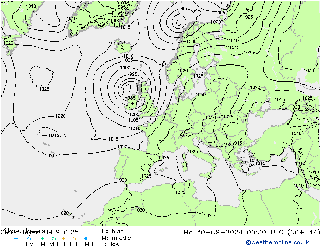 Cloud layer GFS 0.25 Pzt 30.09.2024 00 UTC