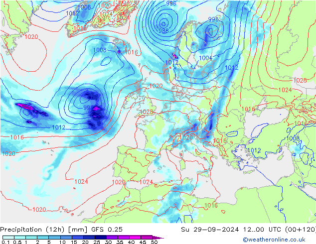 opad (12h) GFS 0.25 nie. 29.09.2024 00 UTC