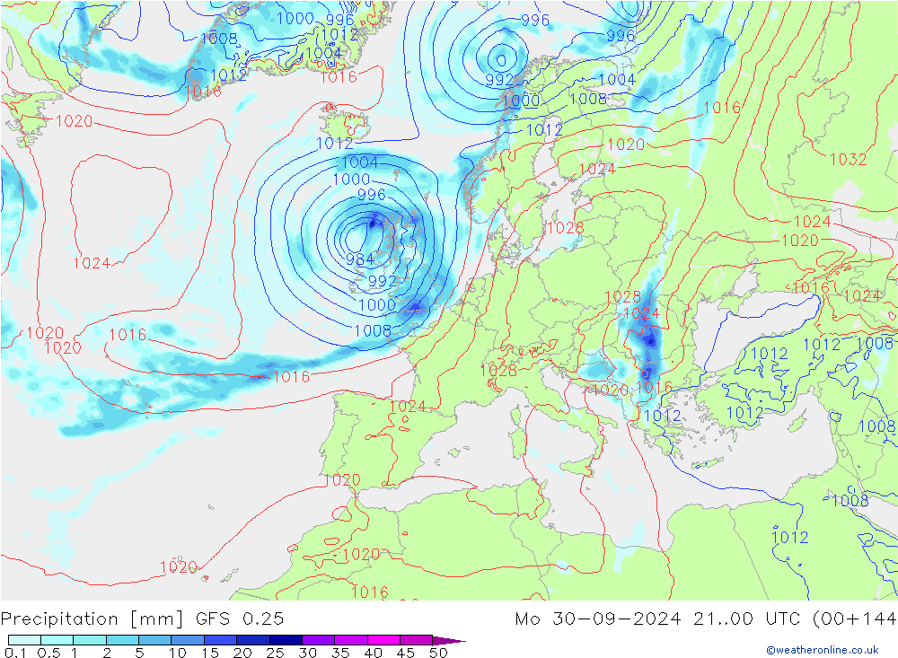 Niederschlag GFS 0.25 Mo 30.09.2024 00 UTC