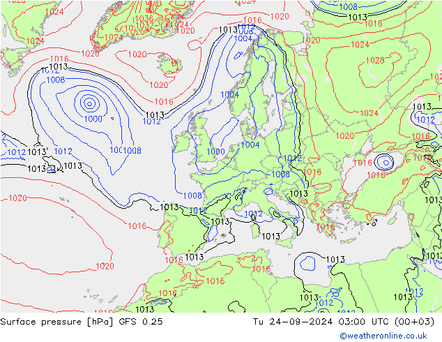 Surface pressure GFS 0.25 Tu 24.09.2024 03 UTC